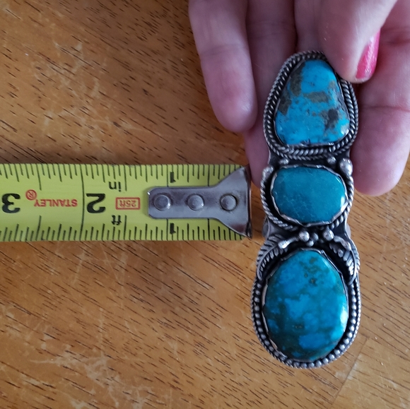 huge genuine turquoise ring 3 stone unmarked - Picture 6 of 8